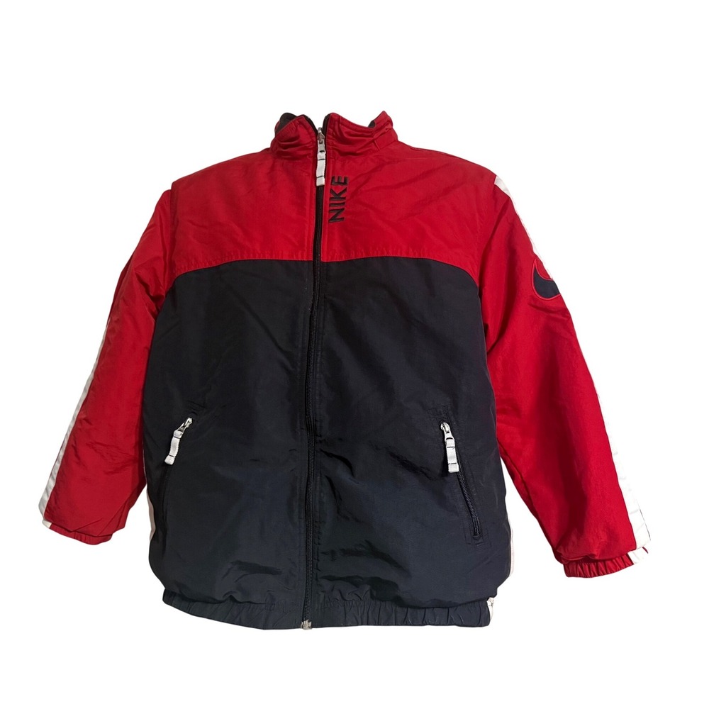 Vintage 90s Nike Puffer Reversible Fleece Jacket Boys Size 18-20‎ Black and Red